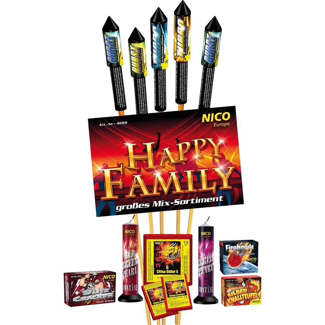 Happy Family, Mix-Sortiment — Raketen — von NICO — Silvester-Feuerwerk kaufen bei stopine