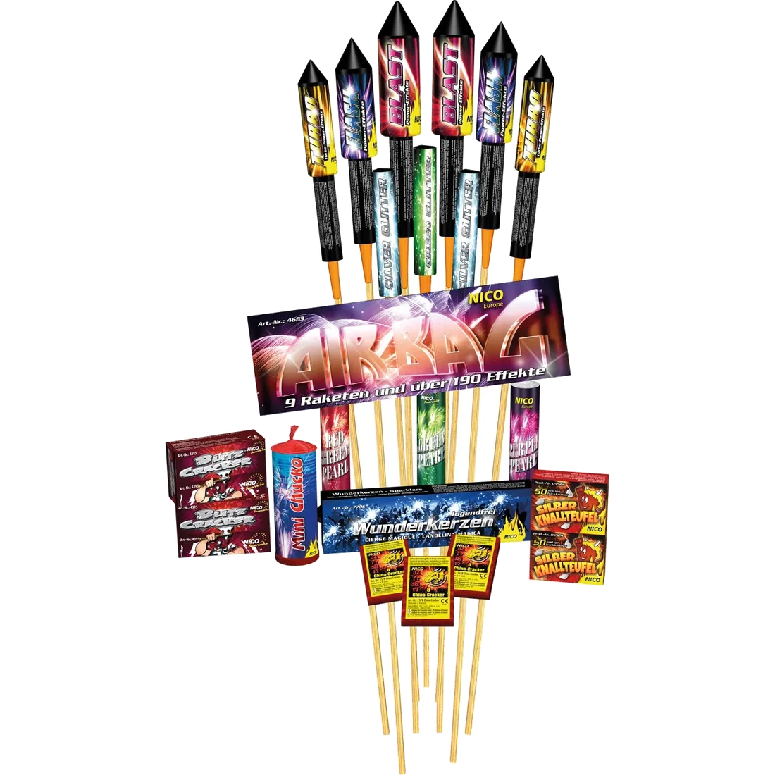 Air Bag, Mix-Sortiment — Raketen — von NICO — Silvester-Feuerwerk kaufen bei stopine