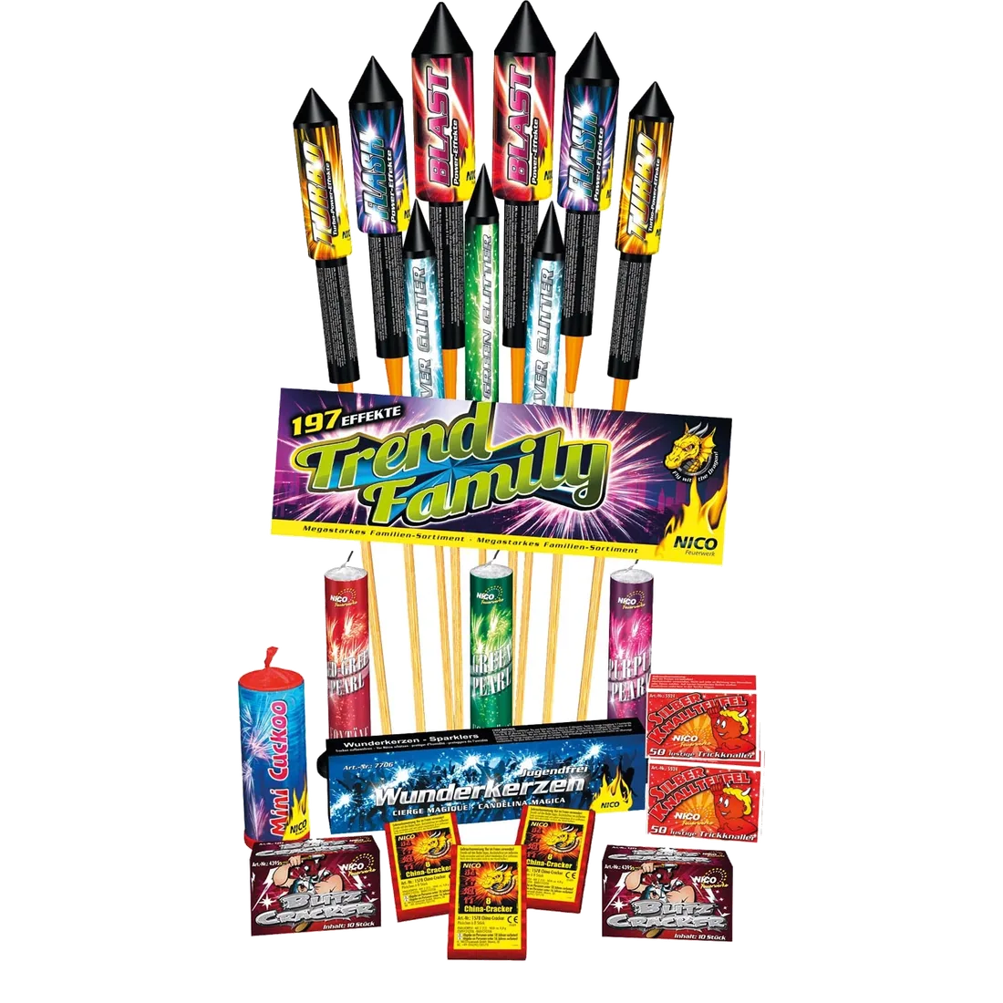 Trend Family, Mix-Sortiment — Raketen — von NICO — Silvester-Feuerwerk kaufen bei stopine